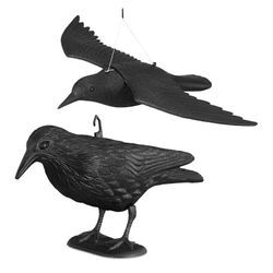 2x Taubenschreck Krähe, Dekofigur als Vogelscheuche, stehende und fliegende Figur für Taubenabwehr, Gartenfigur, schwarz