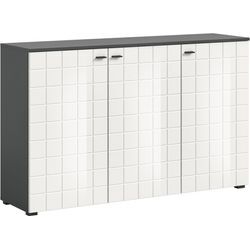 Sideboard INOSIGN "Gora, Breite 138 cm, gefräste Front in Waffeloptik hochglanz", schwarz (anthrazit, weiß hochglanz), B:138cm T:37cm, Sideboards, Kommode, Schrank, Anrichte