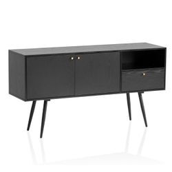 Sideboard 140 cm Anrichte Kommodenschrank Schwarz mit Türen Schublade