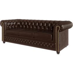 Chesterfield Sofa 3-Sitzer aus Braun veganem Leder - Lukas