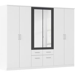 Kleiderschrank RAUCH "Drehtürenschrank Schrank Garderobe BURANO", weiß (alpinweiß, graumetallic), B:271cm H:212cm T:58cm, Holzwerkstoff, Schränke, mit Schubladen und Spiegelumrandung in Farbabsetzung MADE IN GERMANY