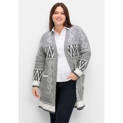 Longstrickjacke SHEEGO BY JOE BROWNS "Große Größen" Gr. 40/42, grau, Damen, Obermaterial: 97% Polyester, 3% Elasthan, gemustert, Strickjacken, im Jacquard-Mustermix