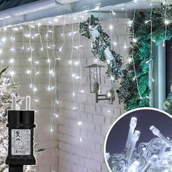 LED-Lichterkette Eisregen LED-Lichtervorhang für Außen Innen Lichterkettenvorhang mit 8 Modi IP44 Wasserfest Weihnachtsdeko aussen Party Garten 15M