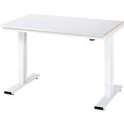 Rau Werktisch Adlatus, elektrisch höhenverstellbar, 25 mm Spanplatte, Linoleumbelag, bis 300 kg, B 1000 x T 1000 x H 720-1120 mm, hellgrau/lichtgrau