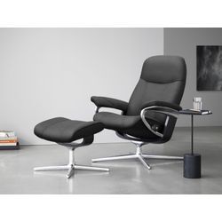 Relaxsessel STRESSLESS "Consul", grau (dunkelgrau q2 faron), B:78cm H:97cm T:70cm, ROHLEDER Stoff Q2 FARON: Ein fester zuverlässiger Bouclu00e9 mit einem strukturierten Aussehen und einer komfortablen Oberfläche (100% Polyester im Flor, Grundgewebe: 50% Polyester, 50% Polyacryl), Sessel, mit Cross Base, Größe S, M & L, Holzakzent Schwarz