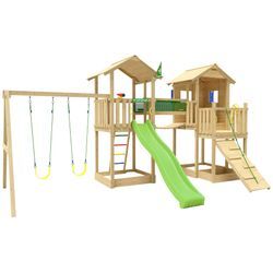 Spielturm JUNGLE GYM "Stronghold" Spieltürme grün (hellgrün) Kinder Spielanlage mit 2 Türmen, Schaukel und Rutsche Wasseranschluss