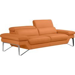 2,5-Sitzer EGOITALIANO "Princess, Designsofa und super bequem, tolle Detailverarbeitung", orange, B:236cm H:95cm T:108cm, Leder BULL (Echtes Rindsleder). Geschliffenes, pigmentiertes und behandeltes Rindsleder mit einer Dicke von 1, 3-1, 5 mm. Es handelt sich um ein weiches, geschütztes Leder. Eine leichte Deckschicht schützt sie vor Flecken, ohne ihre ursprünglichen Eigenschaften zu verändern. Di