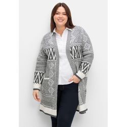 Lange Strickjacke im Jacquard-Mustermix, grau, Gr.44/46