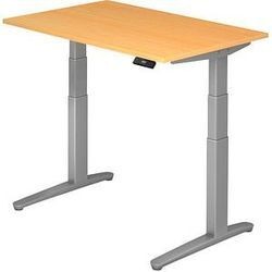 HAMMERBACHER XBHM12 elektrisch höhenverstellbarer Schreibtisch buche rechteckig, C-Fuß-Gestell silber 120,0 x 80,0 cm