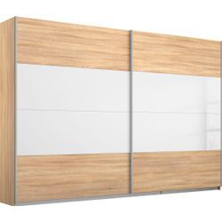 Schwebetürenschrank RAUCH "Quadra Bestseller Schlafzimmerschrank in vielen Breiten", braun (struktureichefarben hell, weißglas), B:271cm H:210cm T:62cm, Schränke, Kleiderschrank Garderobenschrank Schrank mit Glaselementen