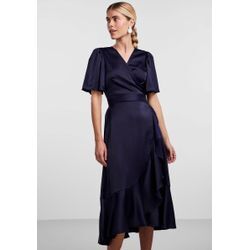 Wickelkleid Y.A.S "YASTHEA 2/4 MIDI WRAP DRESS S. NOOS" Gr. S (36), N-Gr, blau (eveningblau) Damen Kleider Partykleid mit Volant