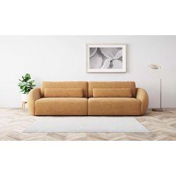 Big-Sofa PLACES OF STYLE "Covile", braun (camel), B:306cm H:80cm T:110cm, 60% PES, 40% Lederfasern, Sofas, Breite 306 cm, 2 Zierkissen inklusive, Chenille