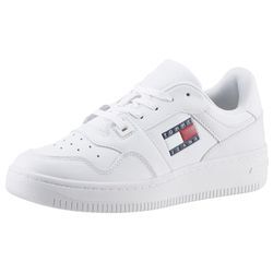 Plateausneaker TOMMY JEANS "TJW RETRO BASKET ESS" Gr. 37, weiß Damen Schuhe Freizeitschuh, Halbschuh, Schnürschuh mit seitlicher Logoflagge