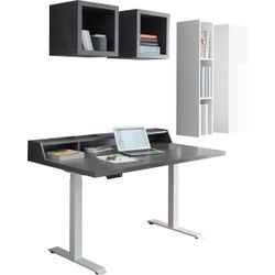 Büromöbel-Set MÄUSBACHER "Big System Office", grau (weiß matt, graphit), Holzwerkstoff, Arbeitsmöbel-Sets, Schreibtisch höhenverstellbar