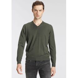 V-Ausschnitt-Pullover OLYMP "OLYMP Strick Casual" Gr. M, grün (olive) Herren Pullover klassischer Strickpullover