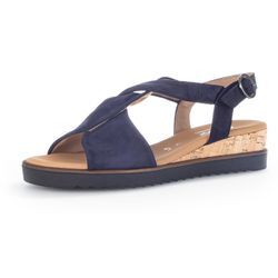 Sandalette GABOR "GENUA", Damen, Gr. 37, blau (dunkelblau), Nubukleder, klassisch, Schuhe, Sommerschuh, Sandale, Keilabsatz, mit verstellbarem Fersenriemchen