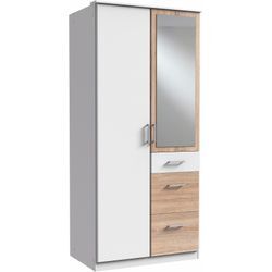 Kleiderschrank WIMEX "Click", weiß (weiß, struktureichefarben hell), B:90cm H:199cm T:58cm, Schränke, Drehtürenschrank Kleiderschrank, mit Spiegel