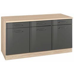 Unterschrank KOCHSTATION "KS-Haiti", grau (grau hochglanz), B:150cm H:85cm T:60cm, Schränke, Breite 150 cm