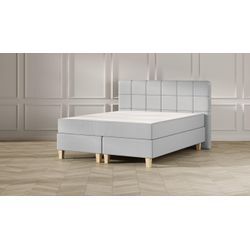 Emma Classic Boxspringbett - hellgrau - 200x200 cm - Kopfteil Gesteppt - Natur Füße