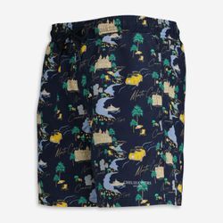 Dunkelblaue Badeshorts mit Urlaubs-Motiven