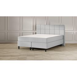 Emma Classic Boxspringbett - hellgrau - 140x200 cm - Kopfteil Gesteppt - Schwarze Füße