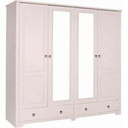 Kleiderschrank HOME AFFAIRE "Hugo", weiß, B:200cm H:190cm T:58cm, Schränke, Drehtürenschrank Garderobenschrank Kleiderschrank, aus massiver Kiefer im Landhausstil, mit Spiegel