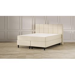 Emma Classic Boxspringbett - beige - 140x200 cm - Kopfteil Gesteppt - Schwarze Füße