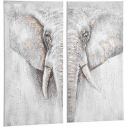 Homcom - Wandbilder Gemälde 2er-Set Handgemalt Leinenwand Wanddekoration handgemalt Leinwand Canvas Wand Art 'Elefant' Familienzimmer