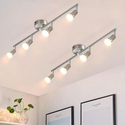 Led Deckenstrahler 4 Flammig Wohnzimmer 2er - Deckenleuchte Modern Deckenlampe GU10 Deckenspot Schwenkbar 330°Drehbar Spot Strahler Lampe Edelstahl