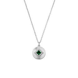 Emerald Coin Necklace Silver