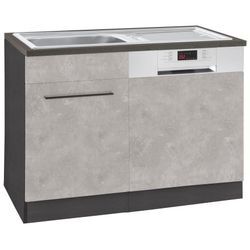 Spülenschrank KOCHSTATION "KS-Tulsa", grau (betonfarben hell), B:110cm H:85cm T:60cm, Schränke, 110 cm breit, inkl. Tür/Sockel für Einbaugeschirrspüler, Metallgriff