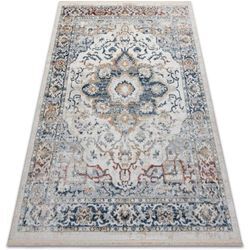 Distin 0834A marineblau / blau / gelb / terrakotta moderner Teppich - Ornament, Vintage, Fransen blue 180x270 cm