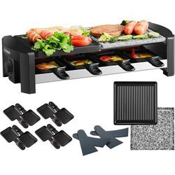 Raclette Grill Raclette Party Grill für 8 Personen Mit kombinierter Grillfläche Naturgrillstein und Grillplatte 1.300 Watt Antihaftbeschichtet und