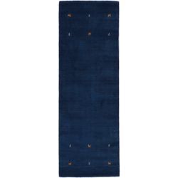 Wollteppich CARPETFINE "Gabbeh Uni", blau, B:80cm H:15mm L:450cm, Wolle, Teppiche, reine Wolle, handgewebt, Gabbeh Loom Tiermotiv, auch als Läufer