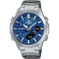 Chronograph CASIO EDIFICE, silber (edelstahlfarben, blau, schwarz), Armbanduhren, Herren, Quarzuhr, Armbanduhr, Herrenuhr, Edelstahlarmband, analog, digital