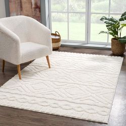 Hochflor-Teppich CARPET CITY "Focus 3382, Boho-Style" Teppiche Gr. B: 160 cm 1 St., 20 mm, L: 230 cm, beige (creme) besonders weich, Hoch Tief Struktur, Wohnzimmer, auch als Läufer