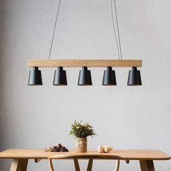 Gbly - Pendelleuchte Esstisch Hängelampe Schwarz - Esstischlampe Esszimmer Pendellampe Holz Modern Hängeleuchte E27 Küche 5 Flammig Weiß