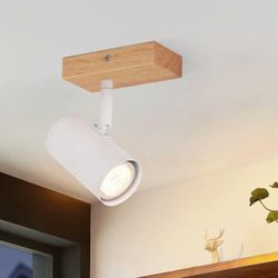 Deckenstrahler 1 Flammig Flurlampe Holz - Deckenspots Flur Weiß Deckenleuchte Metall Modern GU10 350° Deckenlampe für Wohnzimmer Schlafzimmer Küche