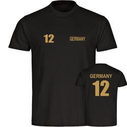 multifanshop Herren T-Shirt - Germany - Trikot Nummer 12 Gold - Druck gold metallic - Männer