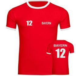 multifanshop Kontrast T-Shirt - Bayern - Trikot Nummer 12 - Druck weiß - Männer