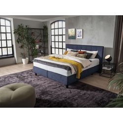 Boxspringbett ALINA "Edera", blau (dunkelblau tcm 96), B:198cm L:212cm, Struktur fein TCM (100% Polyester), Komplettbetten, Boxspringbett, Doppelbett wahlweise mit Topper, Liegefläche 180x200 cm, mit Steppung