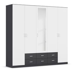 Kleiderschrank RAUCH "Schrank Garderobe Wäscheschrank GAMMA in 3 Breiten", grau (graumetallic, alpinweiß), B:226cm H:210cm T:54cm, Holzwerkstoff, Schränke, viel Stauraum mit 6 Schubladen, mit Spiegel TOPSELLER MADE IN GERMANY