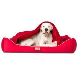 Tierlando ® RUDOLPH - Orthopädisches Hundebett inkl. Schonbezug mit Hundedecke dunkelrot 1,3 m, 25 cm, 1 m