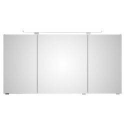 Badezimmerspiegelschrank SAPHIR "Serie 4010 Badezimmer-Spiegelschrank inkl. LED-Aufsatzleuchte", braun (eiche ribbeck quer nachbildung), B:140cm H:73,8cm T:17cm, Spanplatte, Schränke, Badschrank 140 cm breit, 3 Türen, 6 Glas-Einlegeböden, inkl Türdämpfer