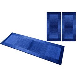 Bettumrandung THEKO "Gabbeh Super, Handweb Teppich, Bordüre, reine Wolle, handgewebt" Gr. 14, blau (dunkelblau), H:9mm, Obermaterial: 100% Wolle, Bettumrandung, Bettvorleger, Schlafzimmer, Läufer-Set