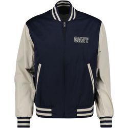 Bomberjacke GANT "LIGHT VARSITY JACKET", Herren, Gr. L, blau (evening blau), Web, Obermaterial: 65% Polyester, 35% Baumwolle, colorblocking, casual, regular fit hüftlang, Langarm Rippbündchen, Jacken, mit großem Logo am Rücken