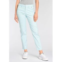 Stretch-Hose HERRLICHER "Lovley Straight Satin Powerstrech", Damen, Gr. 27, N-Gr, blau (light aqua), Obermaterial: 55% Lyocell, 40% Baumwolle, 5% Elasthan, casual, Hosen