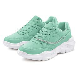 Sneaker LASCANA Gr. 37, grün (mint) Damen Schuhe mit Chunky-Sohle & Ketten, Schnürhalbschuhe, Freizeitschuhe VEGAN