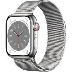 Apple Watch Series 8 (2022) GPS + Cellular 41 mm - Rostfreier Stahl Silber - Milanaise Armband Grau