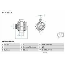 BOSCH Generator 14V 180A für MERCEDES-BENZ CHRYSLER 0009062700 04801250AA A0009062700 0 986 083 220